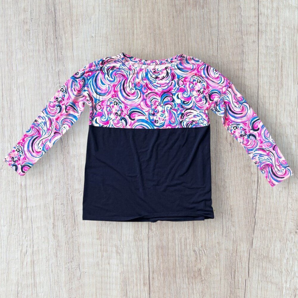 LILLY PULITZER Finn Top Navy Pink Swan Print Long Sleeve T-Shirt Top Women's S